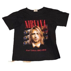 Vintage 1990s Nirvana Kurt Cobain Mens Black Streetwear T-Shirt Plus Size 3XL